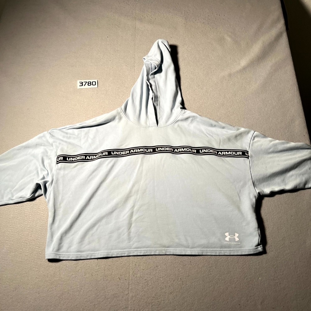 Under Armour Cropped Hoodie Womens XL Blue Spellout Logo Cotton Casual Winter
